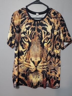 Graphic Tiger Print Short Sleeve Tee - Black & Gold